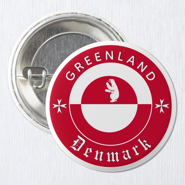Grönland-Knopf, Eisbär, Grönland-Flagge Button (Greenland Button / Flag, Polar bear & custom text)