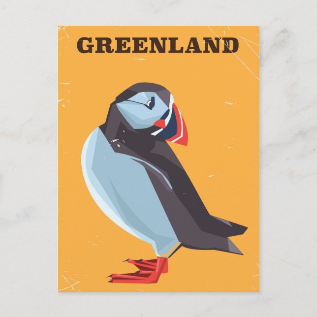 Grönland Puffin Vintage Reiseplakat Postkarte (Vorderseite)