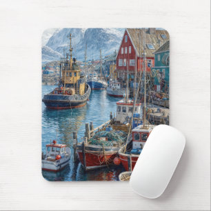 Grönlandhafen mit Fischereifahrzeugen Mousepad