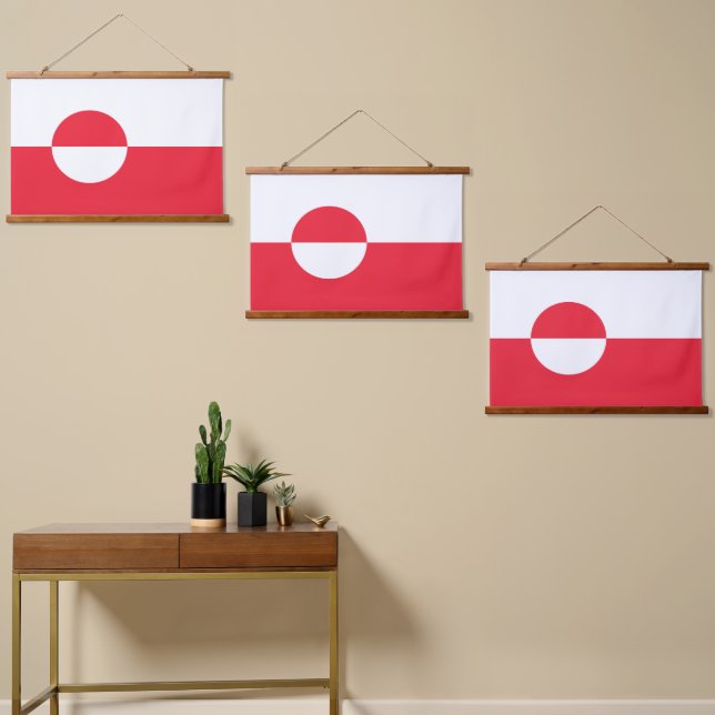 Grönländische Flagge Wandteppich Mit Holzrahmen (Asymmetrisch)
