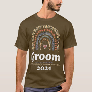 Groom 2021 Verheiratet Mute Boho Rainbow Leopard P T-Shirt