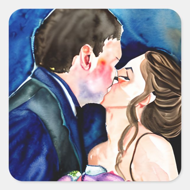 Groom and Bride Wedding Kiss Quadratischer Aufkleber (Vorderseite)