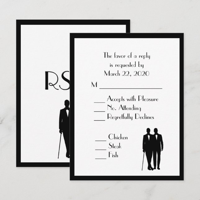 Groom and Groom Menu Wedding RSVP Classic White (Vorne/Hinten)
