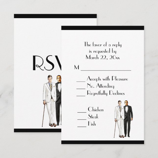 Groom and Groom Menu Wedding RSVP Classic White (Vorne/Hinten)