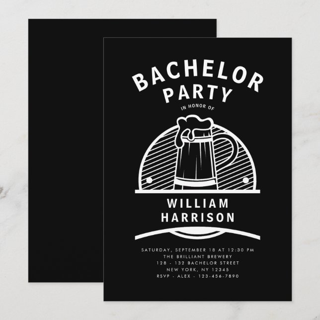 Groom Bachelor Party Schwarz-Weiß Brauerei Tour Einladung (Vorne/Hinten)