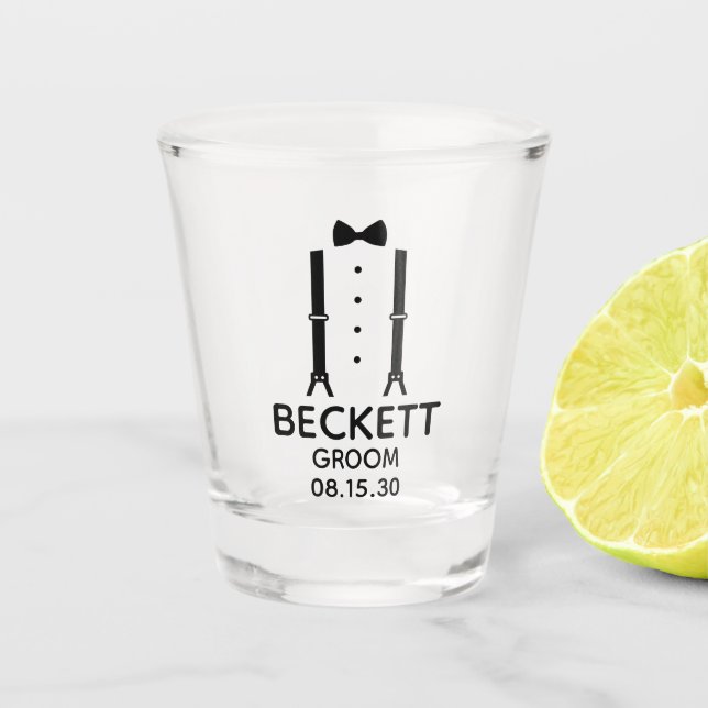Groom Black Bow Krawatte Schnapsglas (Vorderseite)