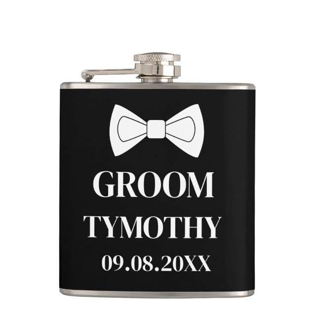 Groom Black Elegant Moderne Geschenke Hochzeit Flachmann (Vorderseite)
