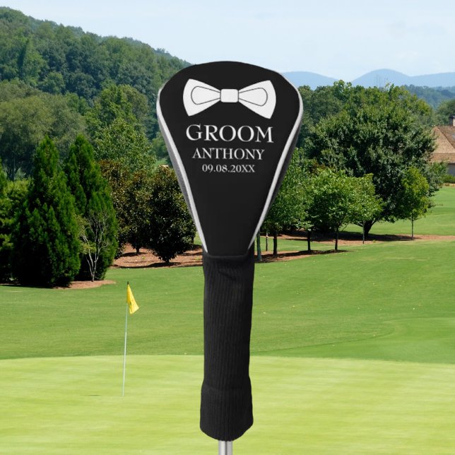 Groom Black Elegant Moderne Name Geschenke Hochzei Golf Headcover (Von Creator hochgeladen)
