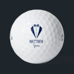 Groom Blue Tuxedo With Striped Bow Tie Golfball<br><div class="desc">These golf balls are a great favor for the groom in your wedding party. They feature a fabulous tuxedo and striped bow tie in blue. With a first name in a traditional CAP font and the word groom in a coordinating script font also in blue they're perfect for the groom....</div>