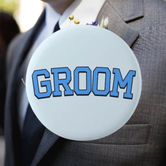 GROOM - Blue Uni Schriftart Wedding & Bachelor Par Button (Von Creator hochgeladen)