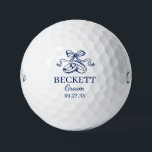 Groom Blue Wedding Rings Golfball<br><div class="desc">These golf balls are a great favor for the groom in your wedding party. They feature a pair of wedding rings topped with an elegant bow in blue. With a first name in a traditional CAP font and the job groom in a coordinating script font also in blue they're perfect...</div>