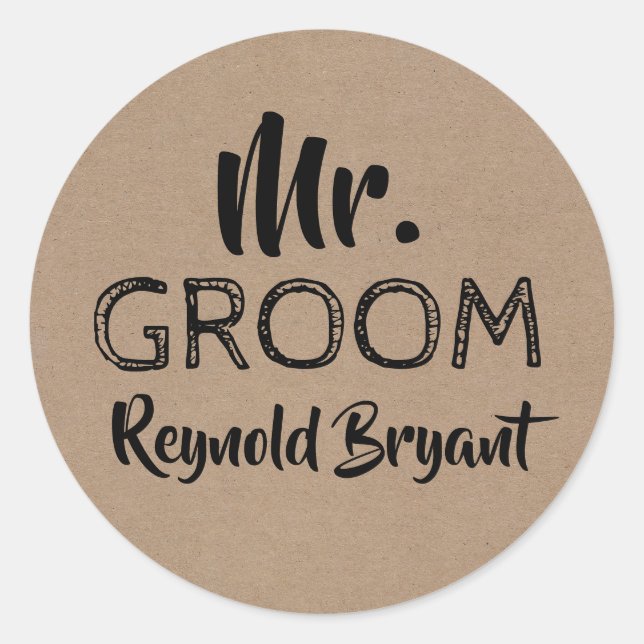 Groom Bold Typografy Runder Aufkleber (Vorderseite)