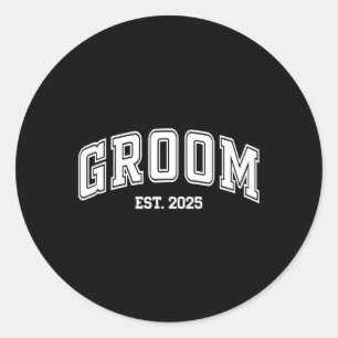 Groom Bride Est. 2025 Retro Just Married Couples W Runder Aufkleber
