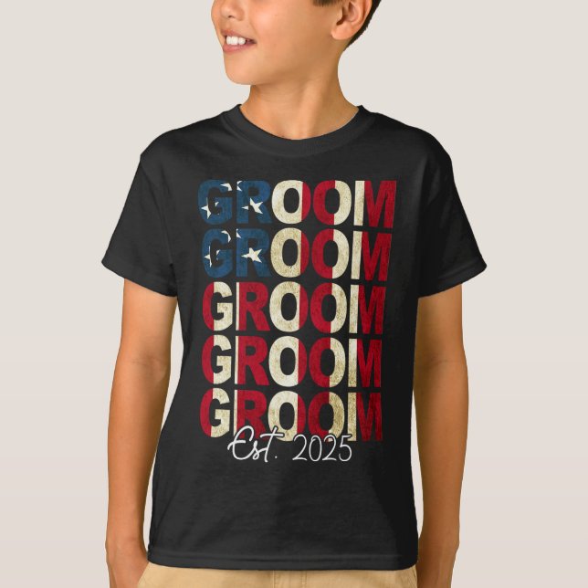 Groom Bride Est. 2025 US-Flagge nur verheiratete P T-Shirt (Vorderseite)