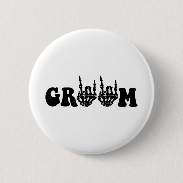 Groom Bride Skeleton Gothic Halloween Wedding Bach Button (Vorderseite)