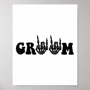 Groom Bride Skeleton Gothic Halloween Wedding Bach Poster