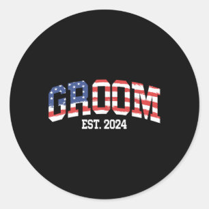 Groom Bride US Flag 4. Juli Hochzeitspaare Ma Runder Aufkleber
