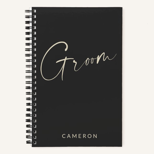 Groom | Chic Minimalistisch Personalisiert Black Notizbuch (Vorderseite)