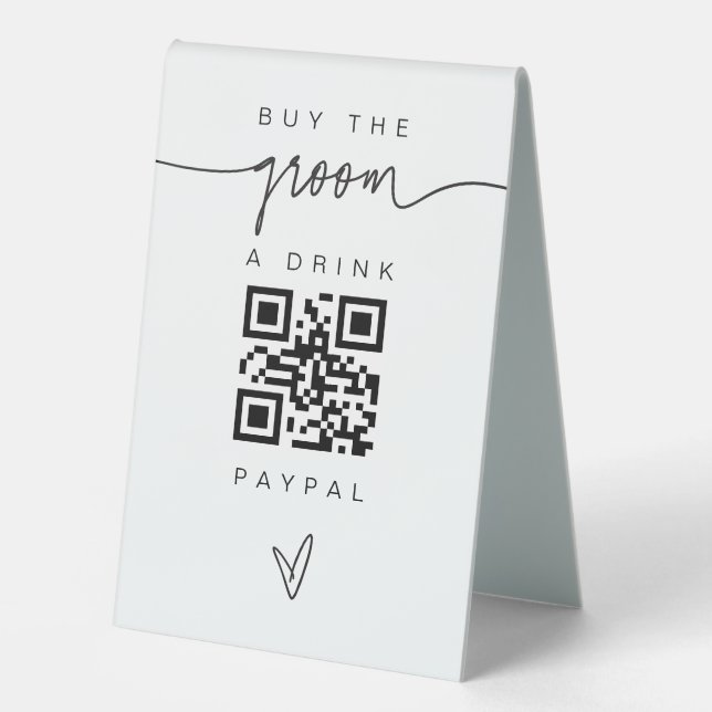 Groom Drink Bar Sign QR Code Bargeld Scan G400 Tischaufsteller (Vorderseite)
