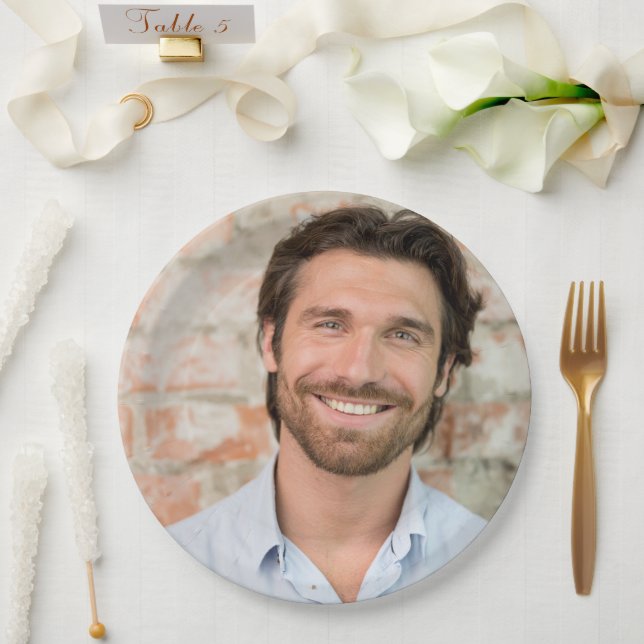 Groom-Face-Foto-Junggeselinnen-Abschied-Teller Pappteller (Hochzeit)