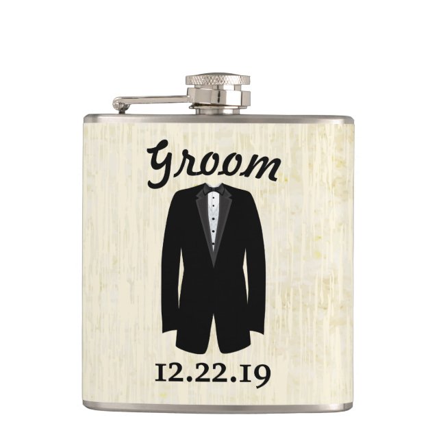 Groom Flask Tuxedo Krawatte Flachmann (Vorderseite)