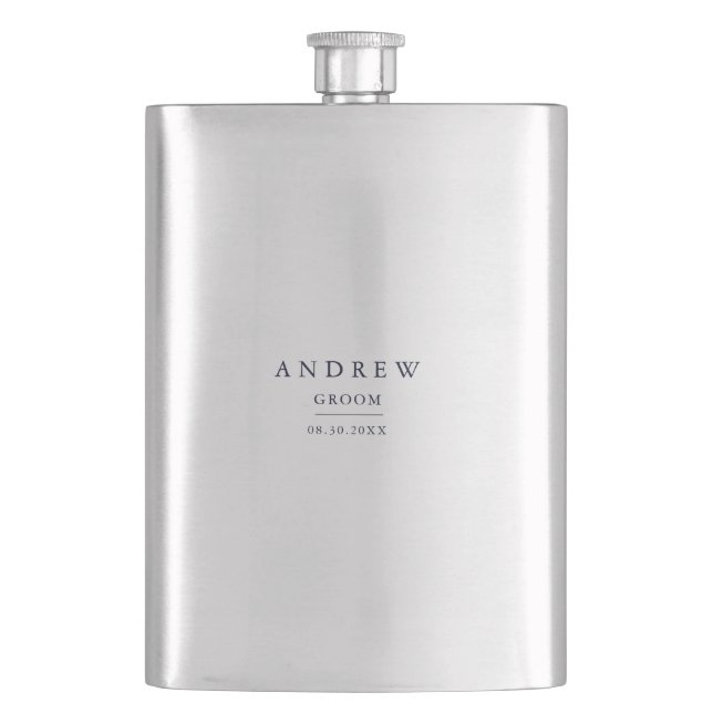 Groom Gift Navy Minimalistische Hochzeit Flachmann (Vorderseite)