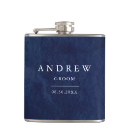 Groom Gift Watercolor Blue Wedelflasche Flachmann