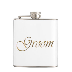 Groom, goldene Drehschrift elegante Weiß Flachmann
