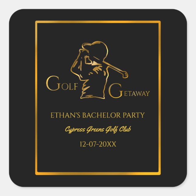 Groom Golfer Bachelor Party Luxus Gold Quadratischer Aufkleber (Vorderseite)