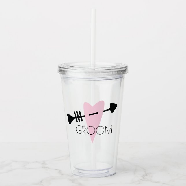 Groom Heart and Arrow Wedding Acryltrinkbecher (Vorderseite)