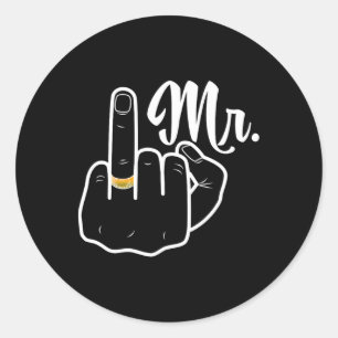 Groom Just Married Wedeymoon Ring Finger H Runder Aufkleber