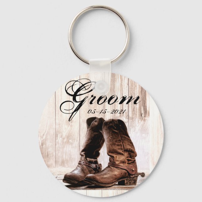 Groom Key Chain Stiefel Land rustikale Western tra Schlüsselanhänger (Vorderseite)