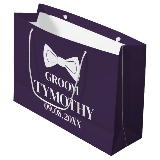 Groom Lila Elegante Moderne Geschenke Hochzeit Große Geschenktüte (Vorderseite Schrägansicht)