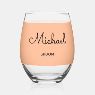Groom Mit Monogramm, gepflegte Hochzeitspfirsiche Weinglas Ohne Stiel