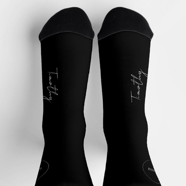 Groom Name Drehbuch personalisierte Schwarze Hochz Socken (Oben)