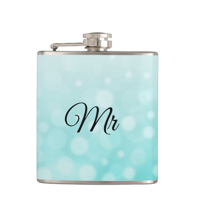 Groom oder Husbands Aquamarin Flask Flachmann (Vorderseite)