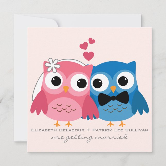 Groom Owl und Bride Owl Niedliche Einladung zur Ho (Vorderseite)