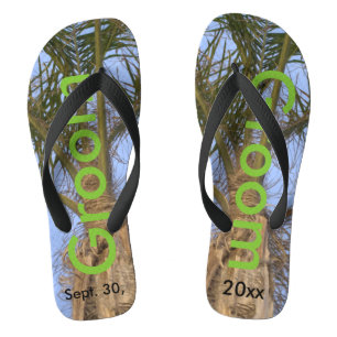 Groom Palm Trees Blue Sky Flip Flops