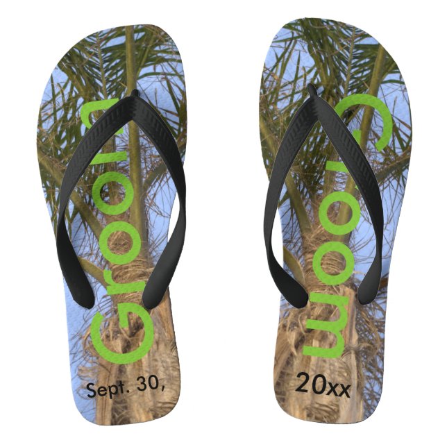 Groom Palm Trees Blue Sky Flip Flops (Fußbett)
