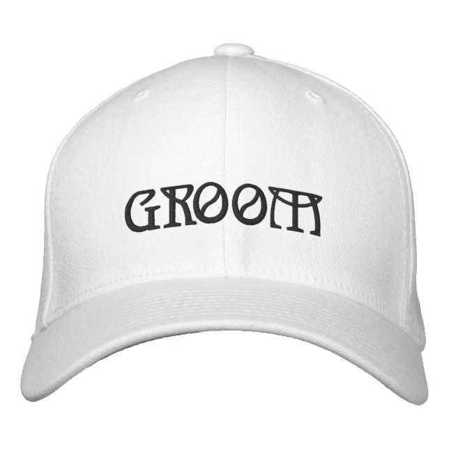 Groom Schwarz & Weiß elegante Hochzeit Bestickte Baseballkappe (Vorderseite)