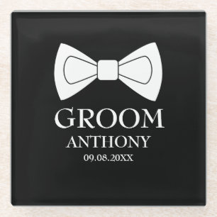 Groom Schwarz-weiß Elegante Moderne Hochzeit Glasuntersetzer