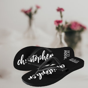 Groom Script Name Hochzeitdatum Schwarze Flip Flop