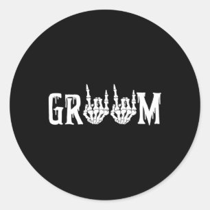 Groom Skeleton Rock Hand Halloween Bachelo Runder Aufkleber