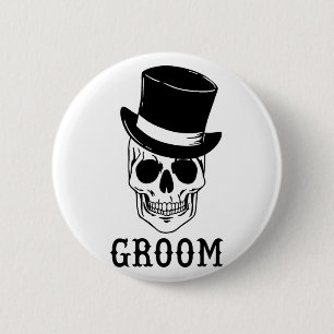 Groom Skull mit Hat Bride Halloween Wedding Bache Button