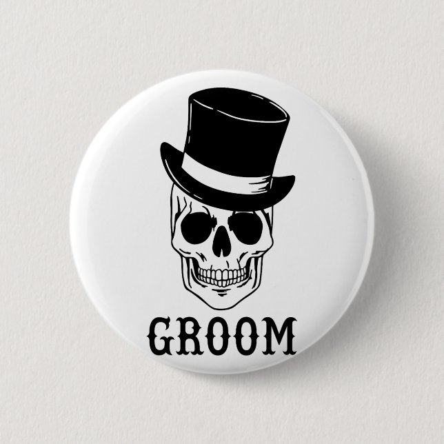 Groom Skull mit Hat Bride Halloween Wedding Bache Button (Vorderseite)