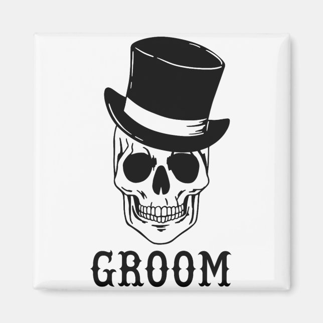 Groom Skull mit Hat Bride Halloween Wedding Bache Magnet (Vorne)