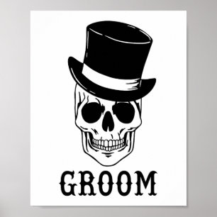 Groom Skull mit Hat Bride Halloween Wedding Bache Poster