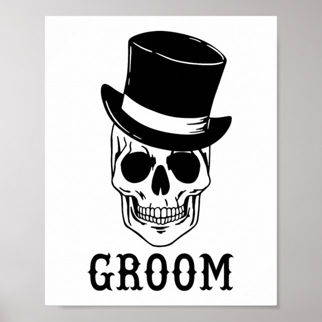 Groom Skull mit Hat Bride Halloween Wedding Bache Poster (Vorne)