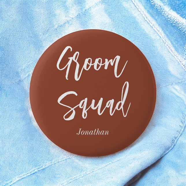 Groom Squad Terracotta Brown White Button (Von Creator hochgeladen)