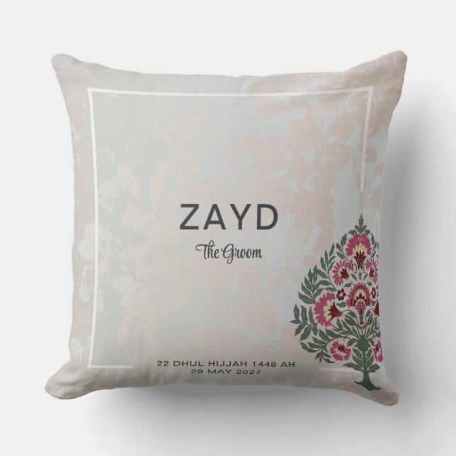 Groom Throw Kissen - Individuelle Name Mughal Blum (Vorderseite)